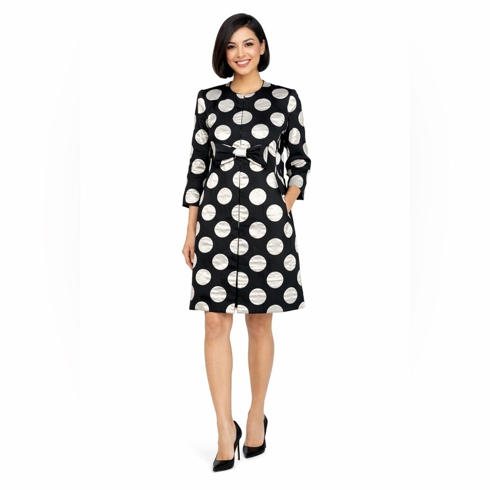 Milly of New York Original Vintage Polka Dot Swing Coat Black & Silver